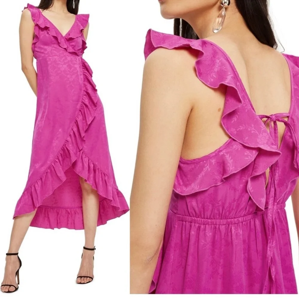 TOPSHOP Fuchsia Wrap Dress Layered with Ruffles size 0 - Picture 1 of 13